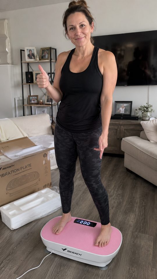 Happy LumiFit customer using the vibration board