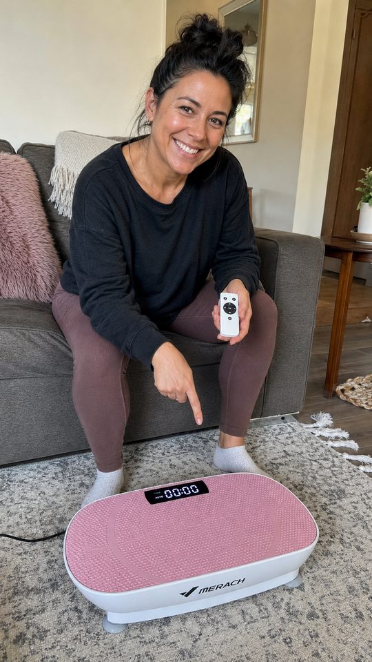 Happy LumiFit customer using the vibration board