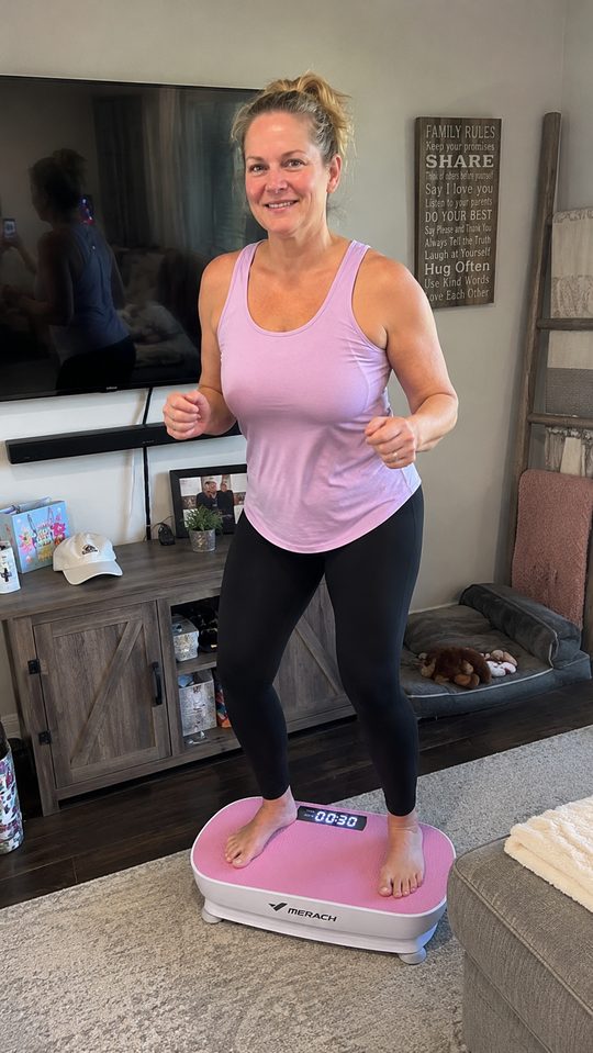 Happy LumiFit customer using the vibration board