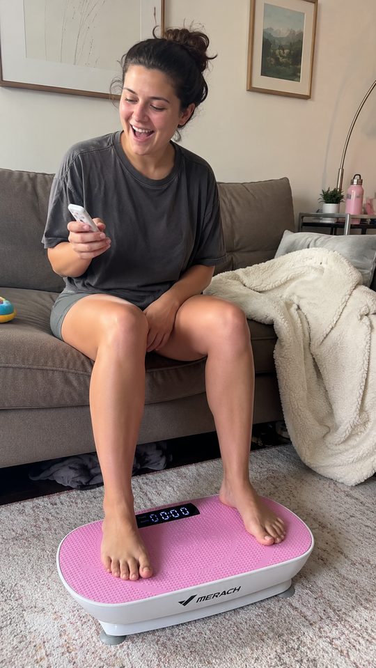 Happy LumiFit customer using the vibration board